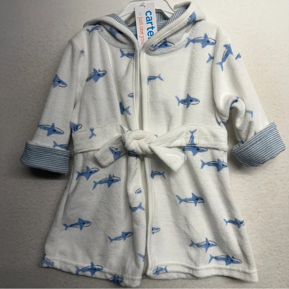 NWT Carters Infant Robe Shark 0-9 months Terry Hooded